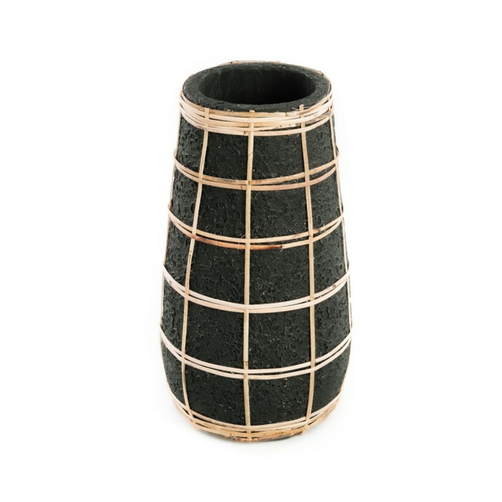Vase avec rotin en béton noir 14x14x31 cm
