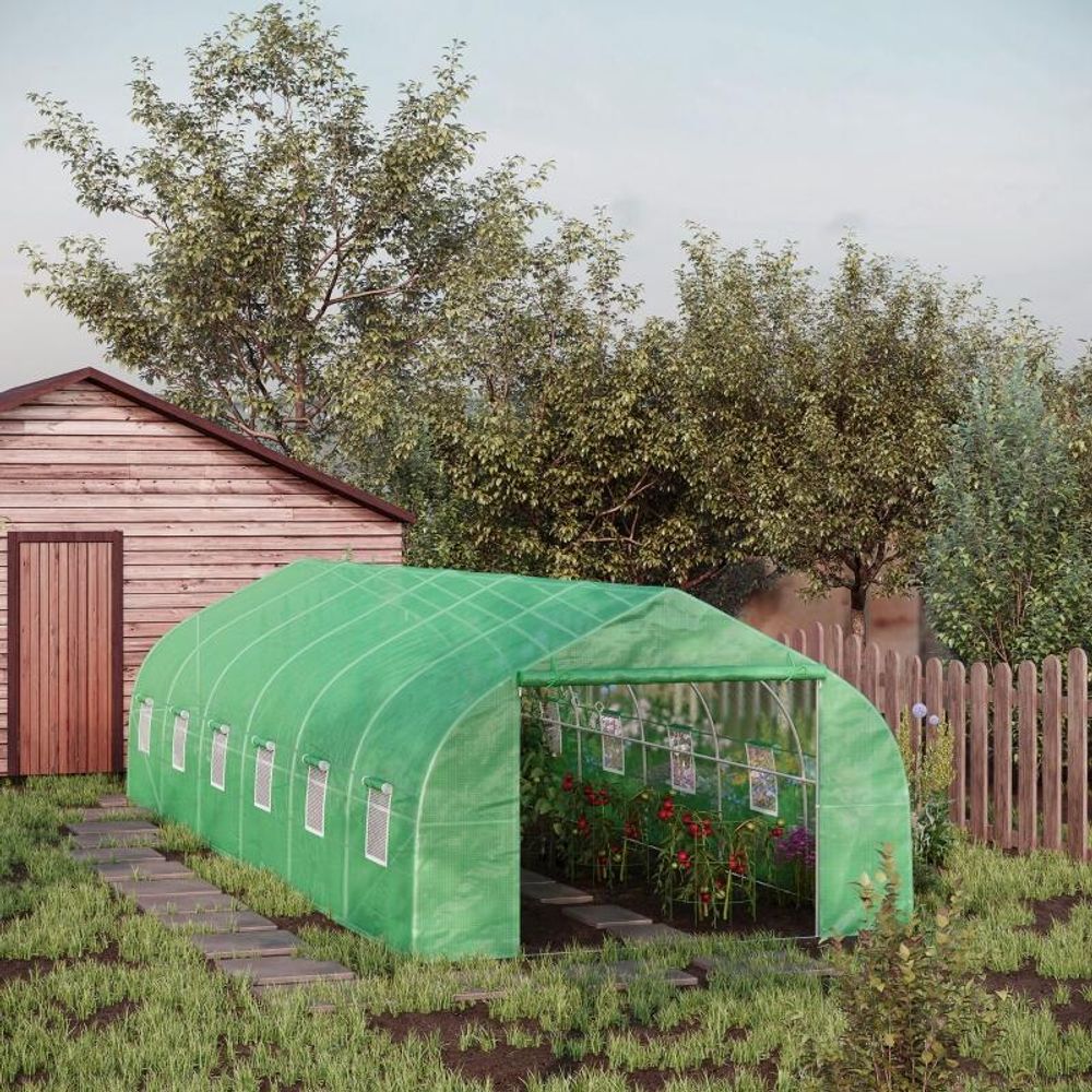 Serre tunnel de jardin acier galvanisé pe 8 x 3 x 2 m verte 24 m² cultures potagères - comfortxl outdoor living