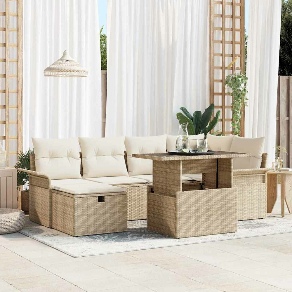 Ensemble de canapé de jardin 7 pcs beige poly rotin