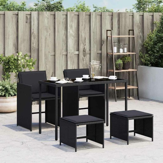 Ensemble à manger de jardin coussins 5pcs noir résine tressée