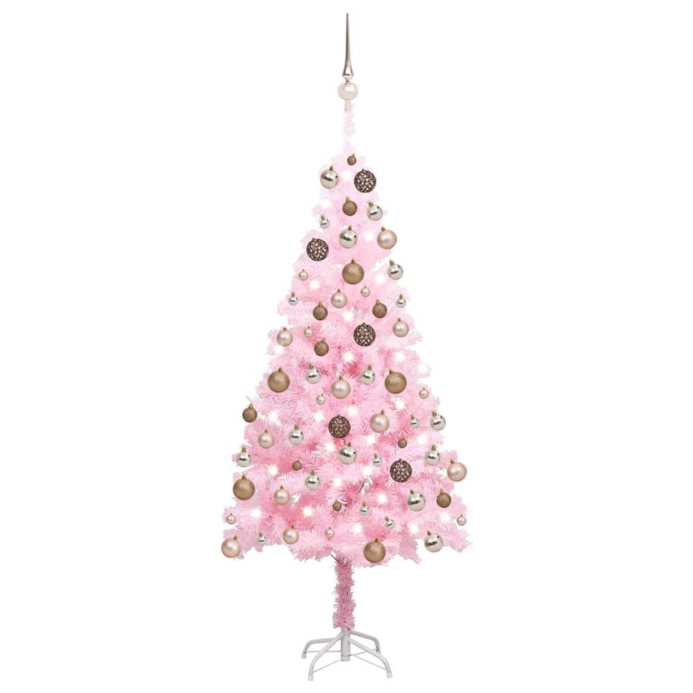 Arbre de noël artificiel pré-éclairé et boules rose 120 cm pvc