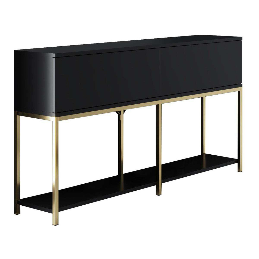 Console en agglomeré et métal lord noir et doré