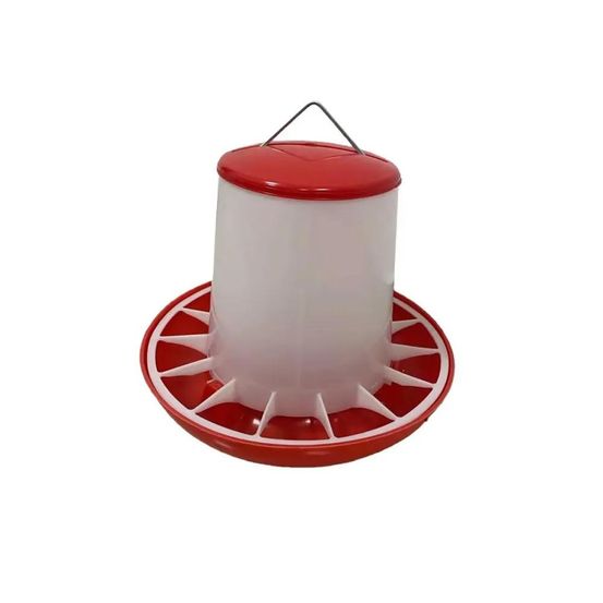 Mangeoire plastique avec poignée 12kg pour volailles et pigeons - rouge et blanc