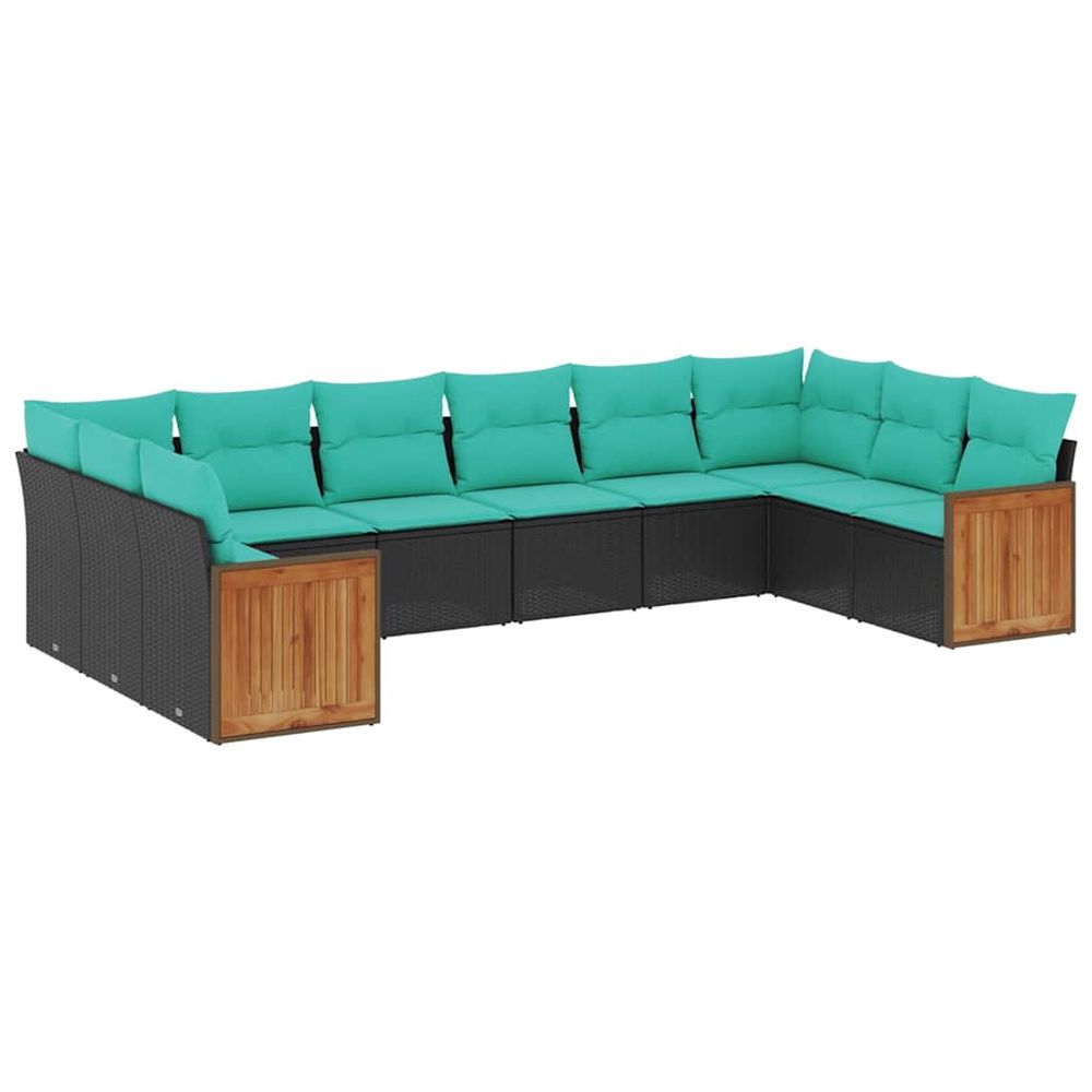 Salon de jardin 10 pcs avec coussins noir résine tressée
