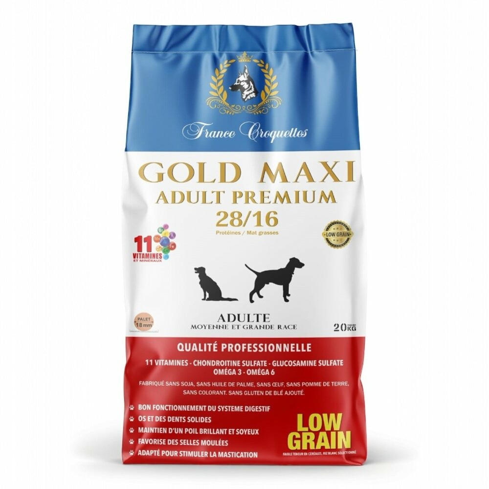France croquettes pour chien adulte gold maxi adult premium 28/16 low grain 20kg
