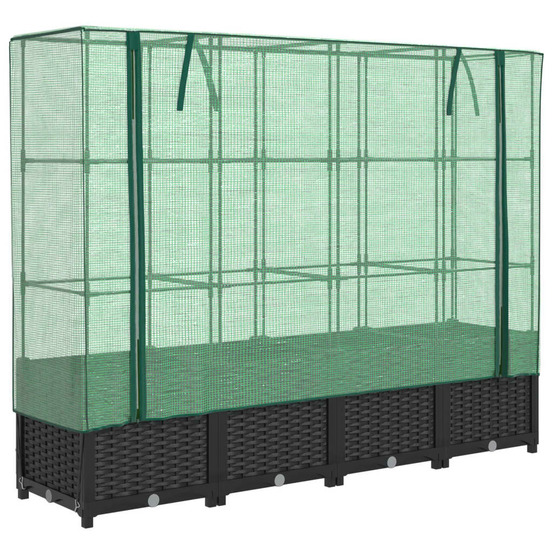 Jardinière bac lit surélevé plantes fleurs terrasse jardin surélevée avec housse aspect rotin 160 x 40 x 138 cm noir 02_00387