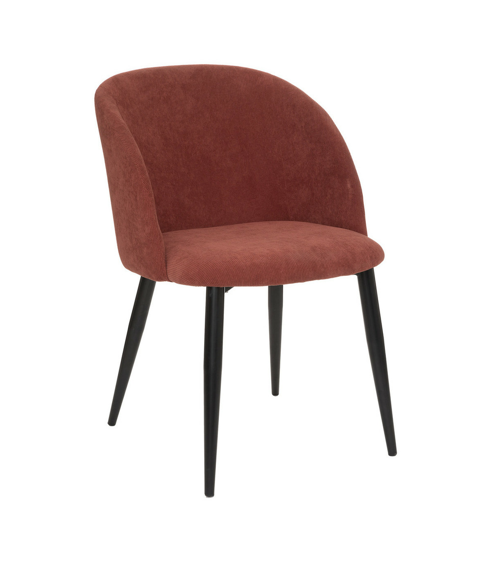 Chaise fauteuil de table en velours côtelé terracotta et pieds en métal noir