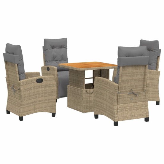 Ensemble à manger de jardin avec coussins 5pcs beige poly rotin