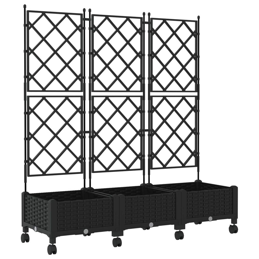 Bac de jardin avec treillis et roues 3 pc noir pp