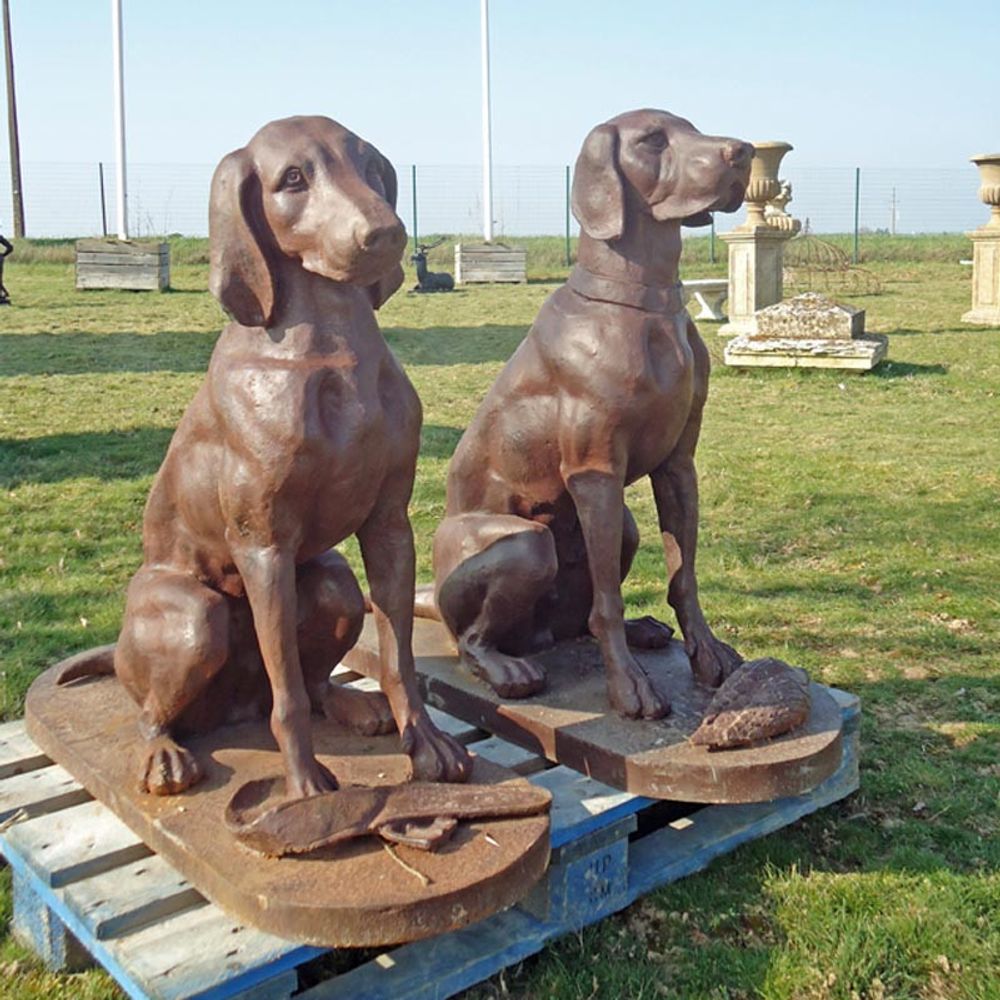 Couple chiens jardin fonte h100cm