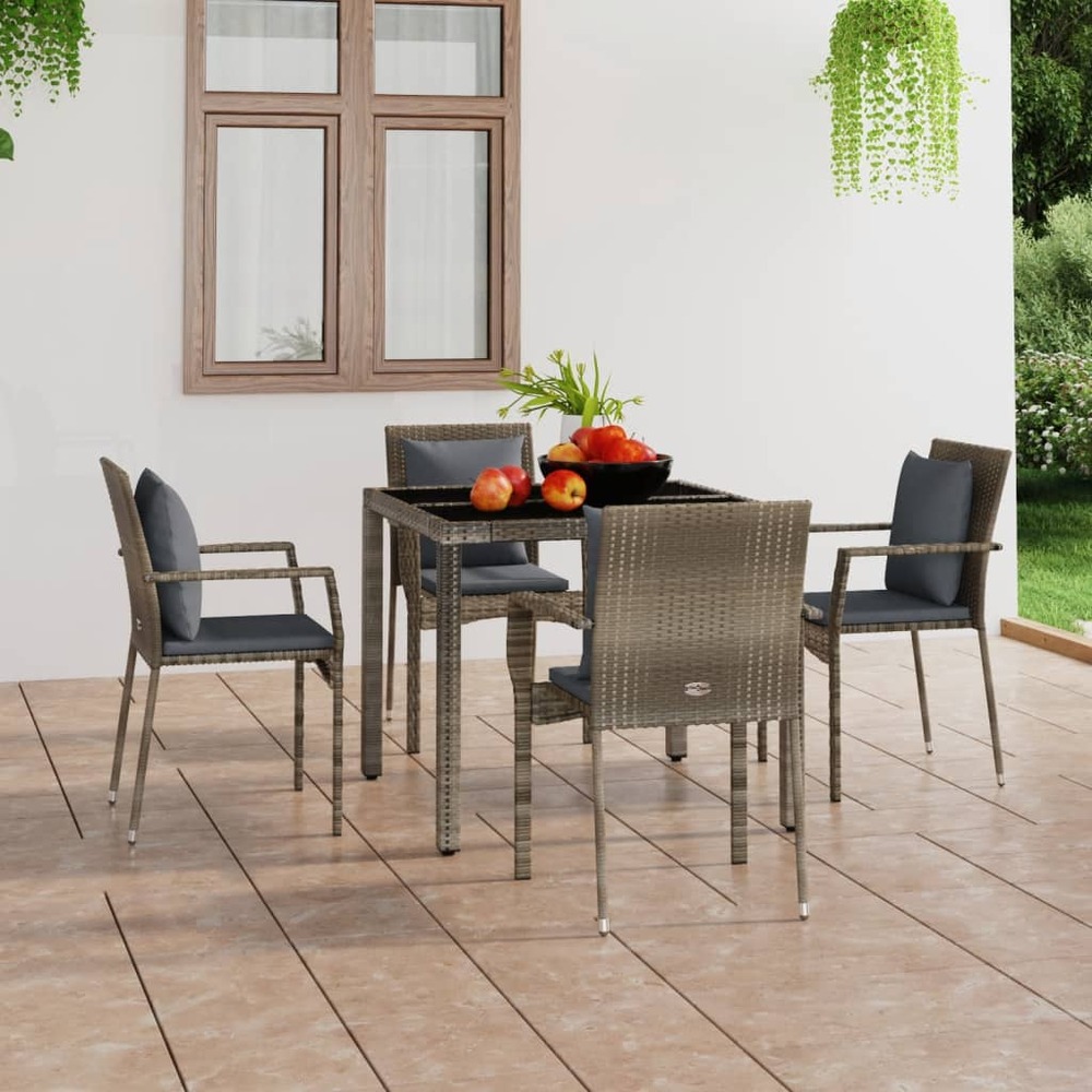 Chaises de jardin avec coussins lot de 4 résine tressée gris
