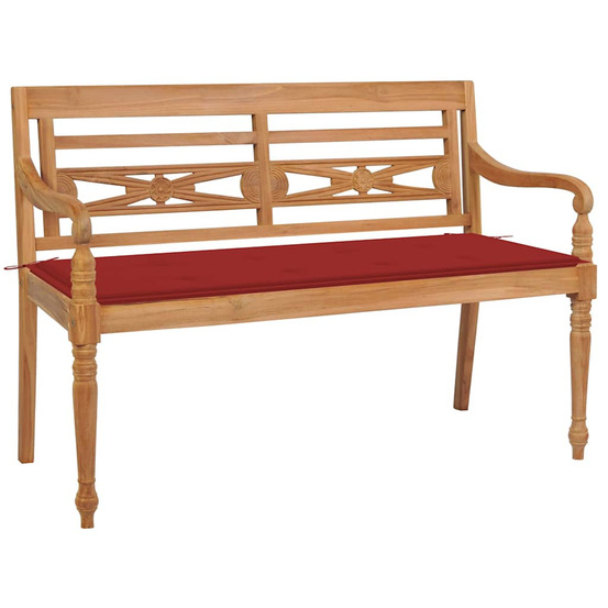 Banc batavia avec coussin rouge 120 cm bois de teck massif