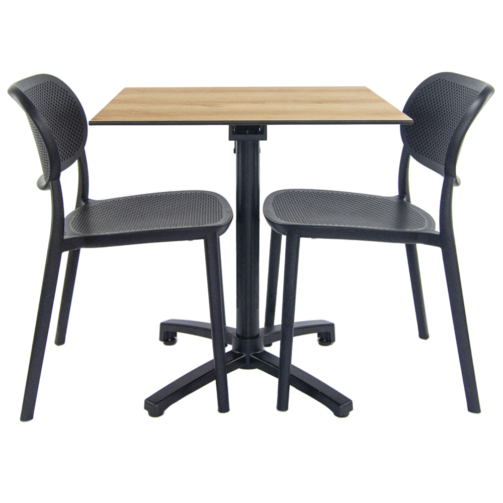 Lot de 1 table pliable décor chêne + 2 chaises pour terrasse