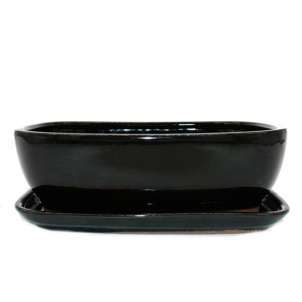 Bonsai-schale mit unterteller gr. 5 schwarz anthrazit rechteckig modell gb5 l 31cm b 25cm h 10cm