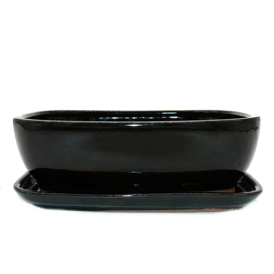 Bonsai-schale mit unterteller gr. 5 schwarz anthrazit rechteckig modell gb5 l 31cm b 25cm h 10cm