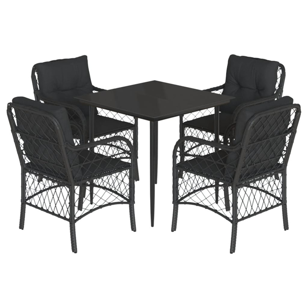 Ensemble à manger de jardin coussins 5pcs noir résine tressée
