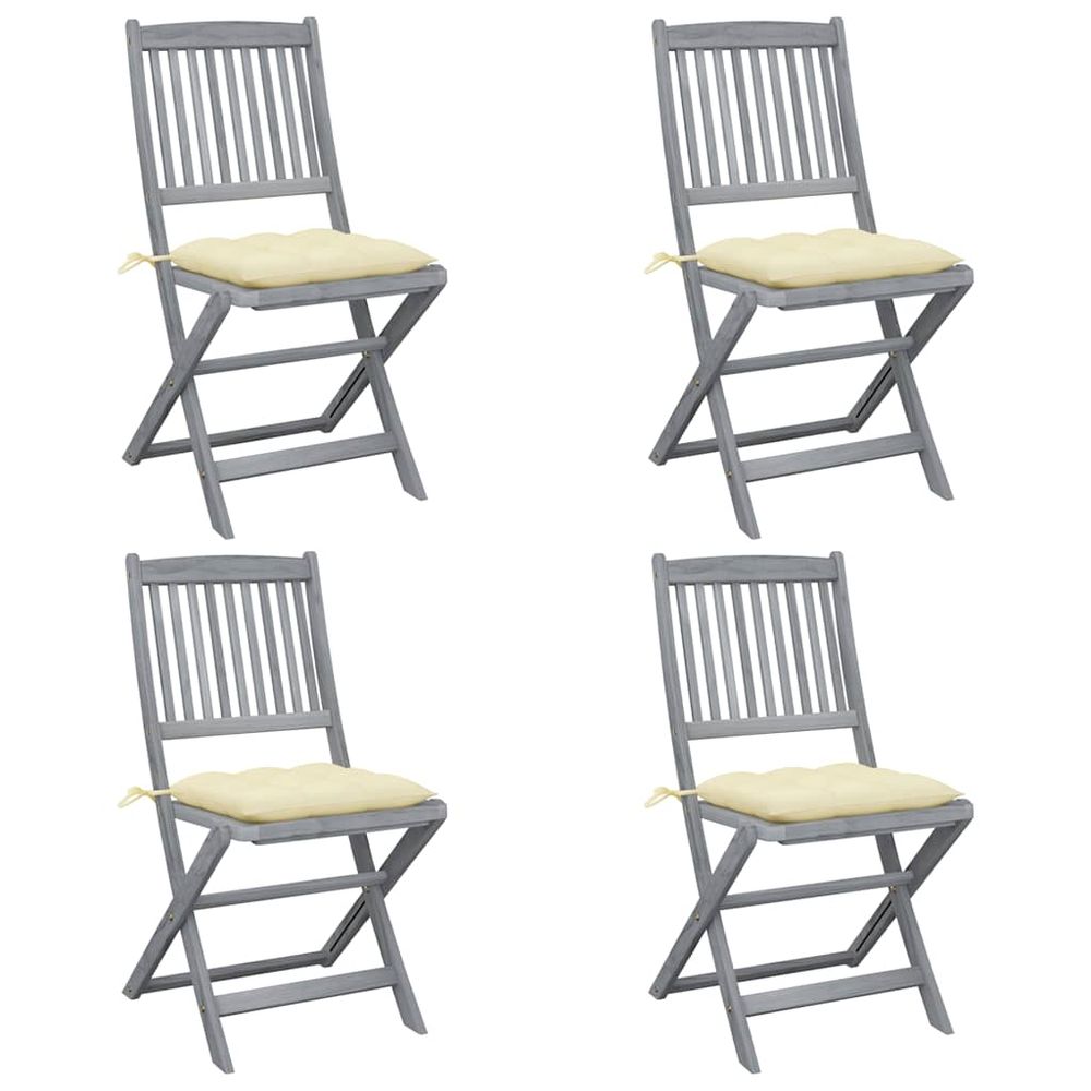 Chaises pliantes 4 pièces avec coussins en bois d'acacia massif