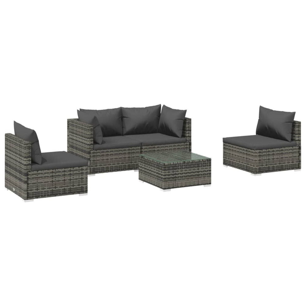 Salon de jardin 5 pcs avec coussins résine tressée gris