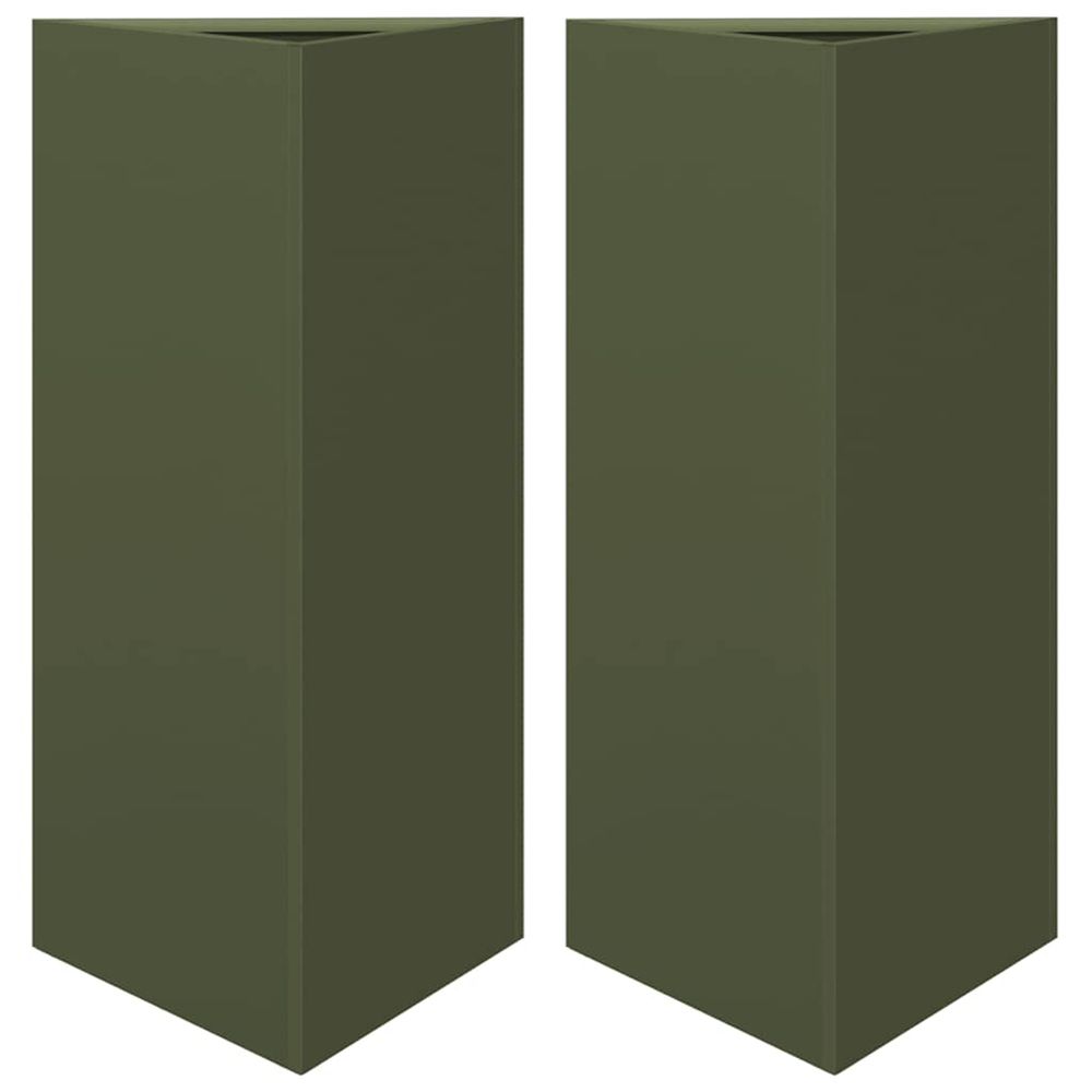 Jardinière d'extérieurs 2 pcs vert olive triangulaire 40x34,5x75 cm acier
