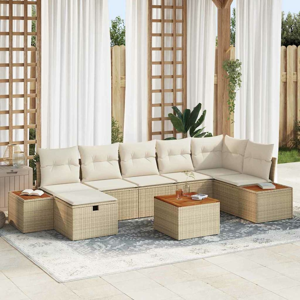 Ensemble de canapé de jardin avec coussin 8 pcs beige polyrotin