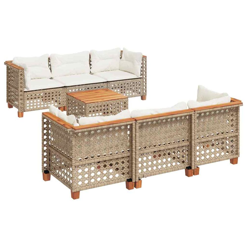 Salon de jardin avec coussins 7 pcs beige résine tressée