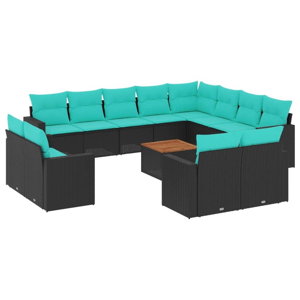 Salon de jardin avec coussins 13 pcs noir résine tressée