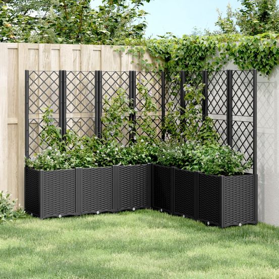 Jardinière treillis modulable pp aspect rotin pour jardin terrasse noir 160x160cm