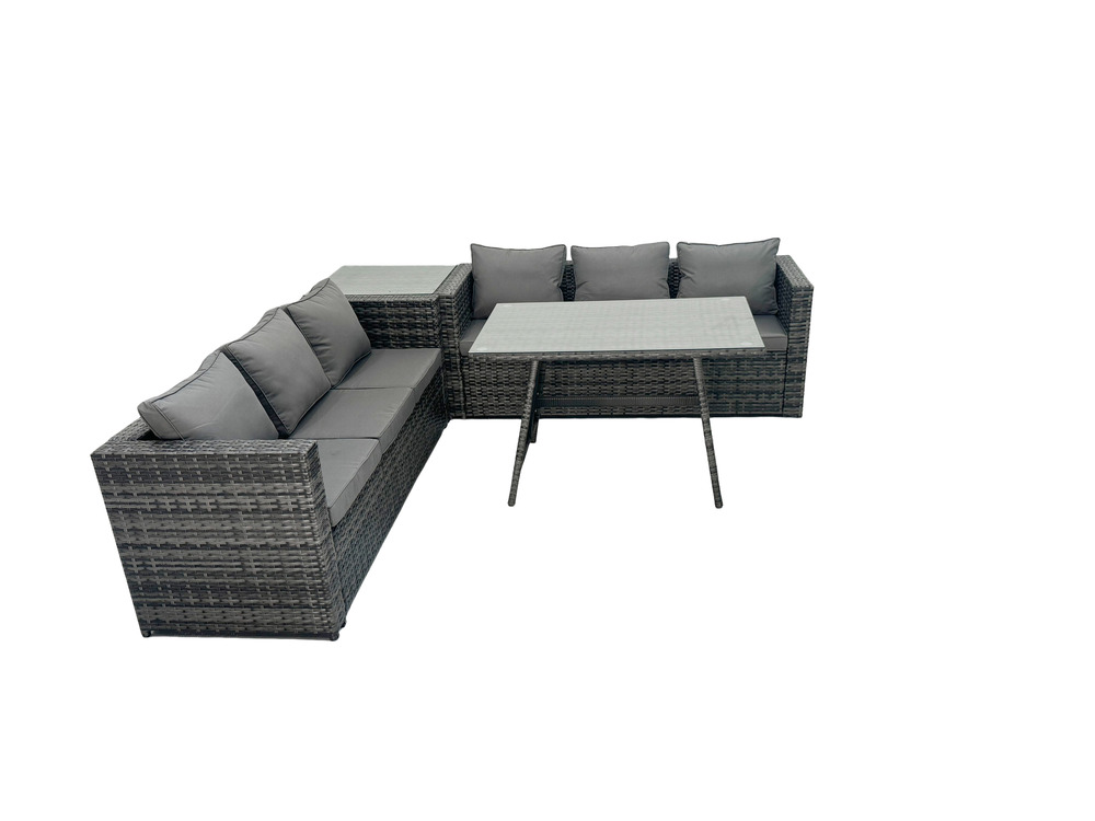 6 places ensemble de canapé en rotin extérieur avec table d'appoint table à manger gris foncé mixte