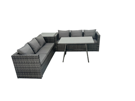 6 places ensemble de canapé en rotin extérieur avec table d'appoint table à manger gris foncé mixte