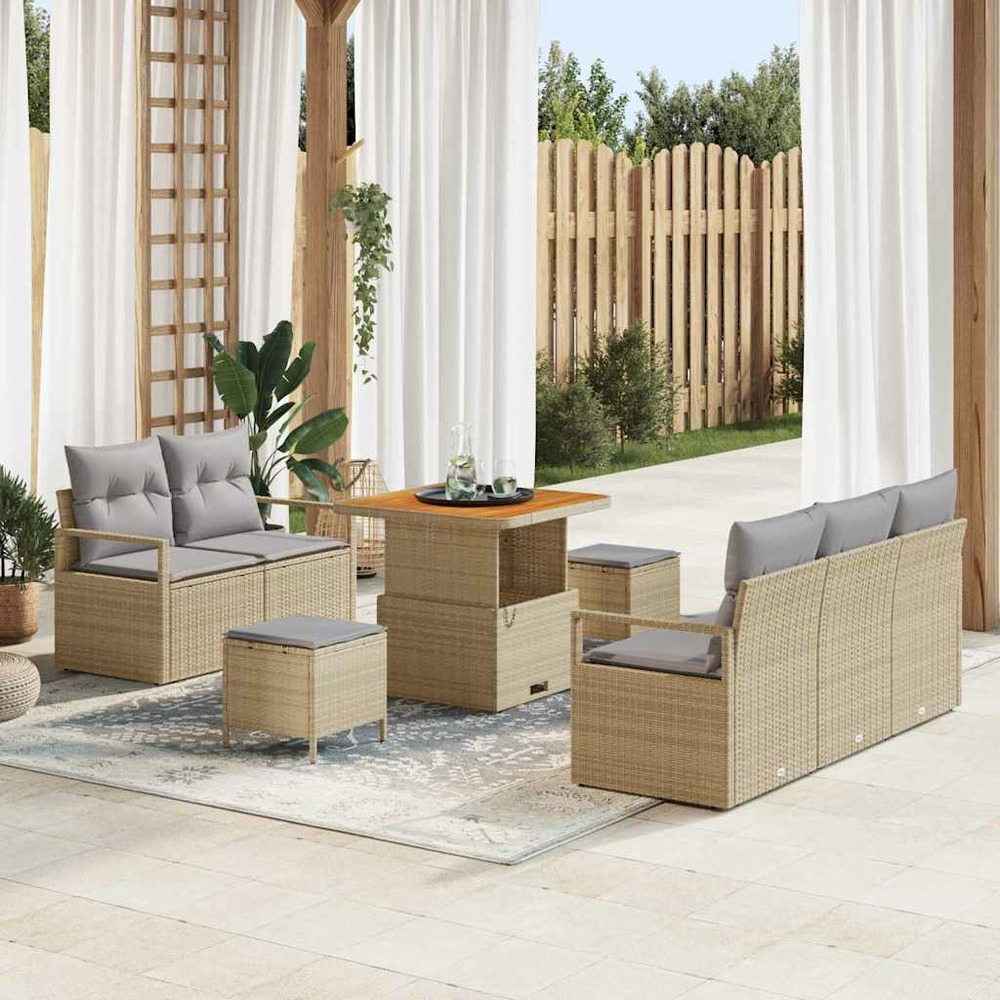 Ensemble de canapé de jardin avec coussin 8 pcs beige polyrotin