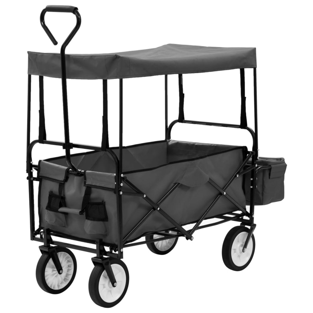 Chariot à main pliable avec toit acier gris