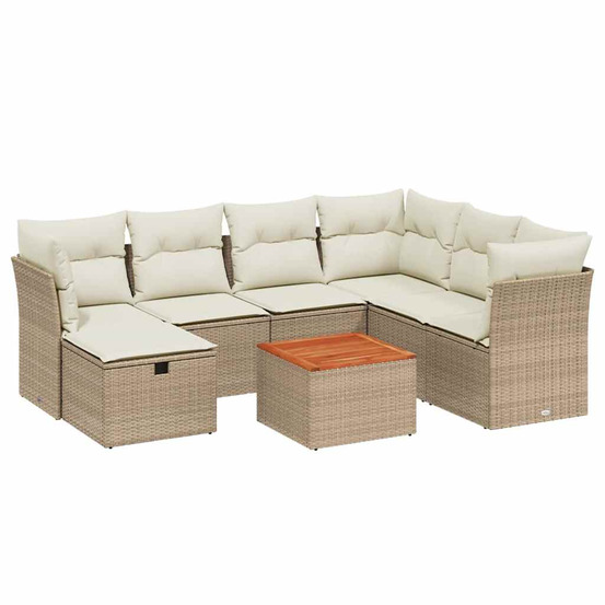 Salon de jardin avec coussins 8 pcs beige résine tressée