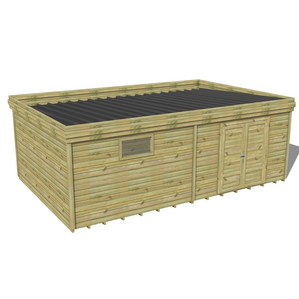 Abri de jardin bois pin traité autoclave 27mm - 7,29x4,34m / 32m2 - bac acier - plancher bois