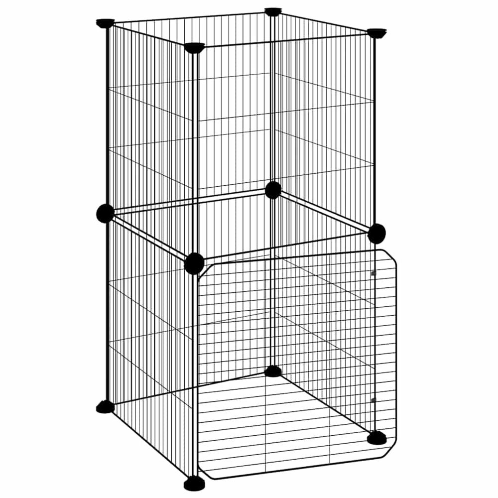 Cage animaux de compagnie à 8 panneaux et porte noir 35x35x70 cm