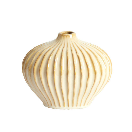 Vase décoratif céramique beige texturé 25x14x20cm