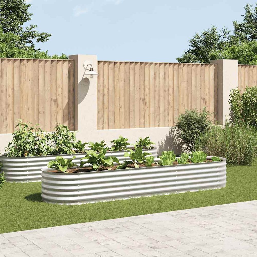 Carré potager surélevé 320x80x44 cm acier galvanisé jardin argenté
