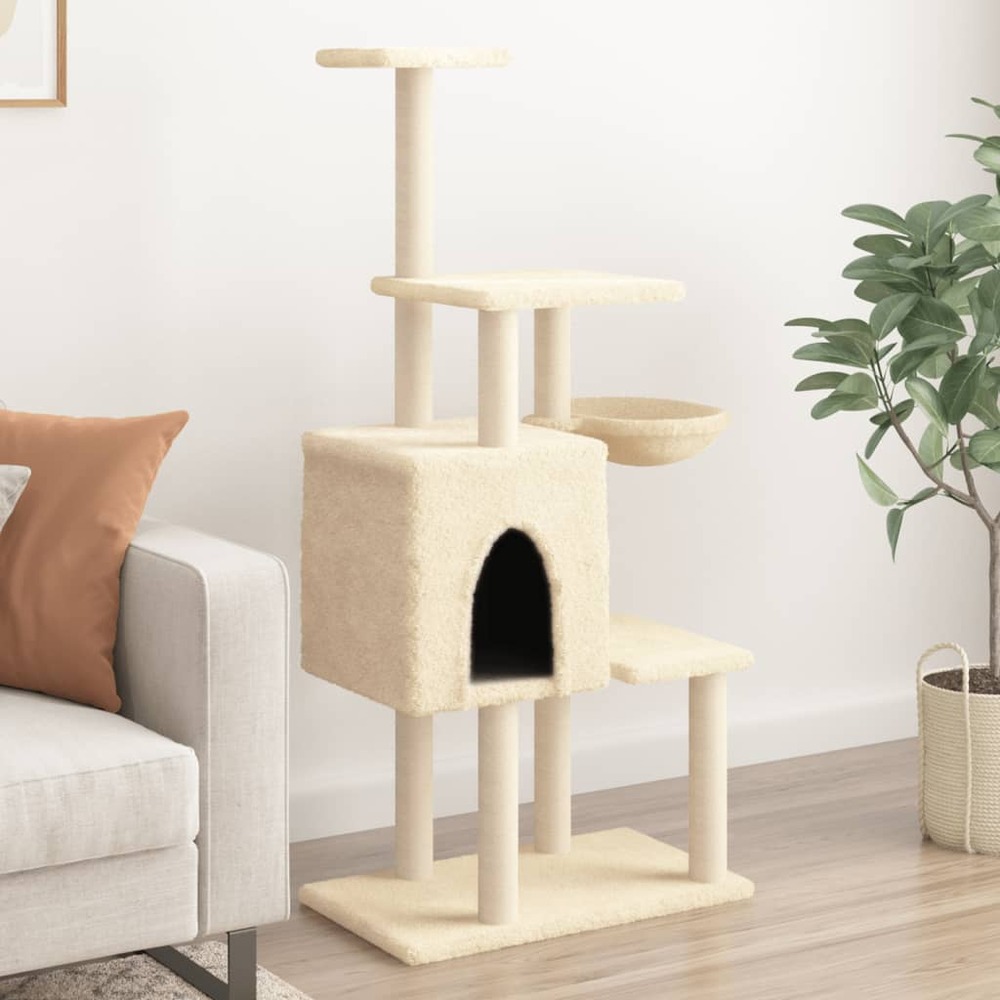 Arbre à chat avec griffoirs en sisal crème 131 cm