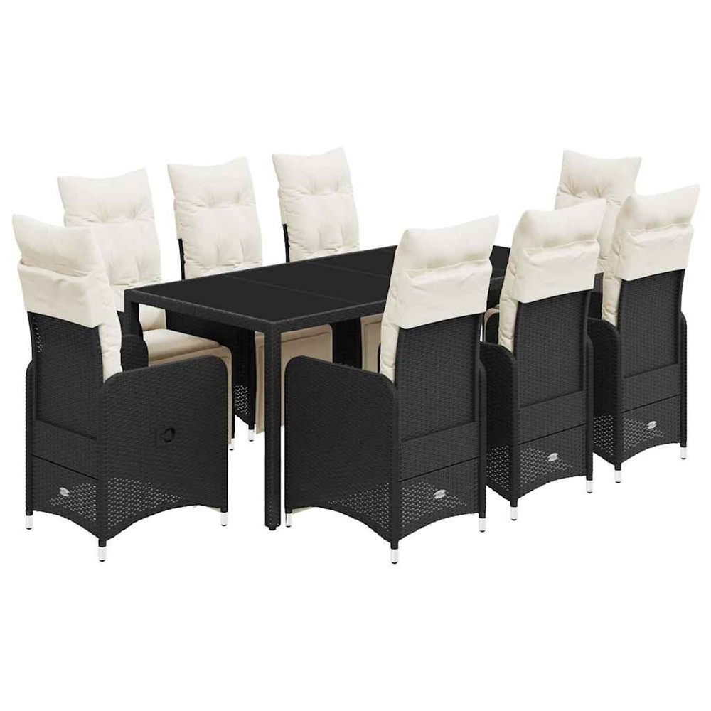 Ensemble de bistro de jardin 9 pcs coussins noir poly rotin