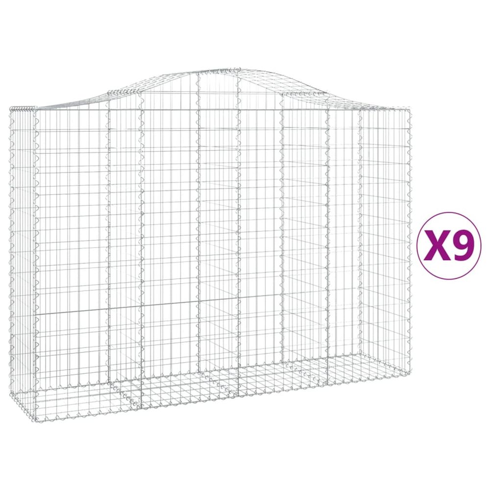 Paniers à gabions arqués 9 pcs 200x50x140/160 cm fer galvanisé