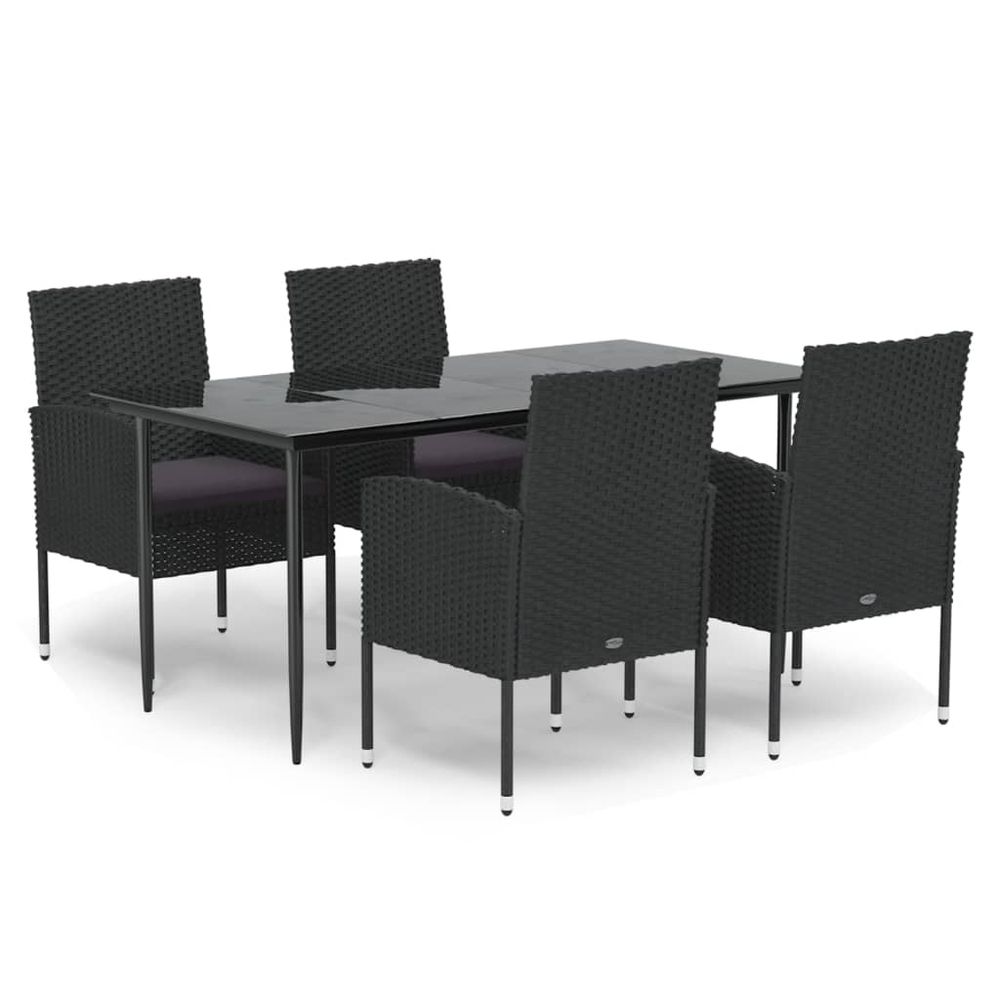 Ensemble à manger de jardin coussins 5pcs noir résine tressée