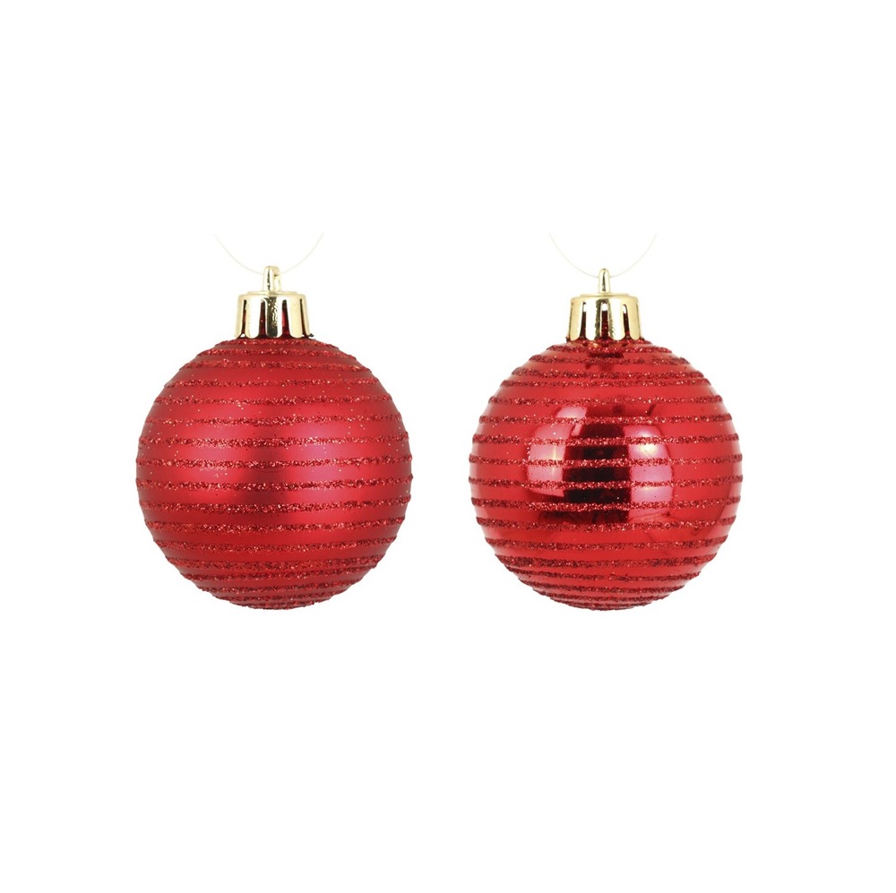 Set de 8 boules de noël rayées rouge