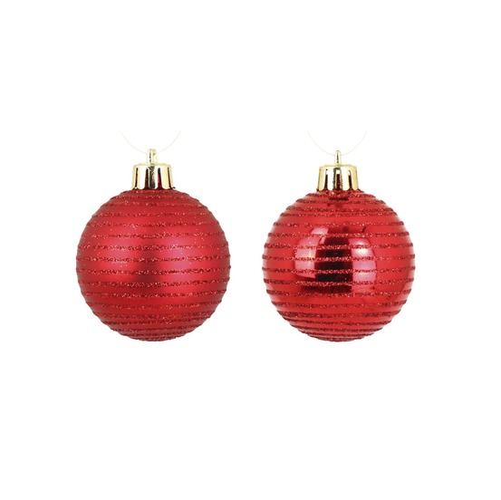 Set de 8 boules de noël rayées rouge