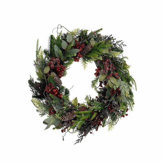 Mica decorations bodi couronne de noël artificielle avec pommes de pin - h13 x ø50 cm - bordeaux