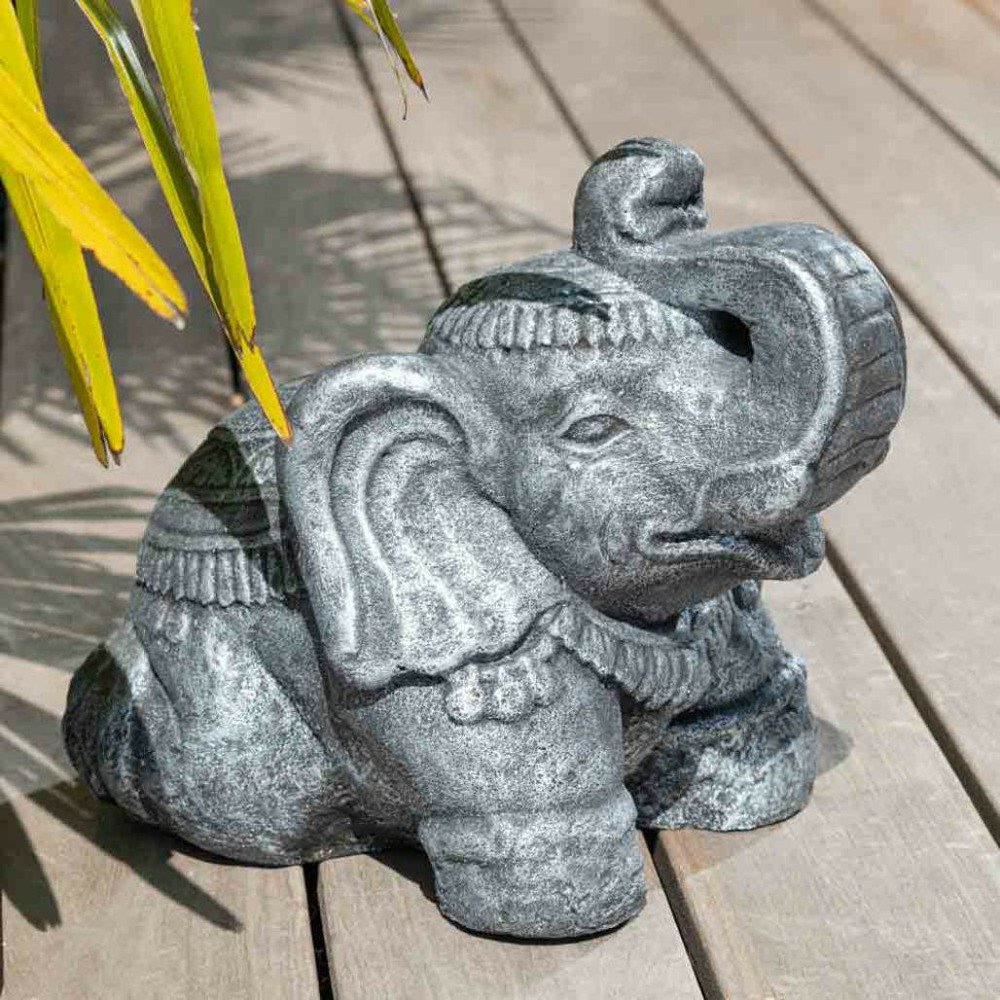 Statue eléphant assis 40cm gris antique