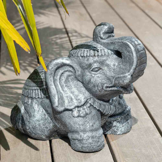 Statue eléphant assis 40cm gris antique