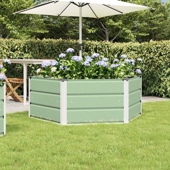 Jardinière hexagonale acier jardin terrasse bac à fleurs vert pastel 129x129x45 cm
