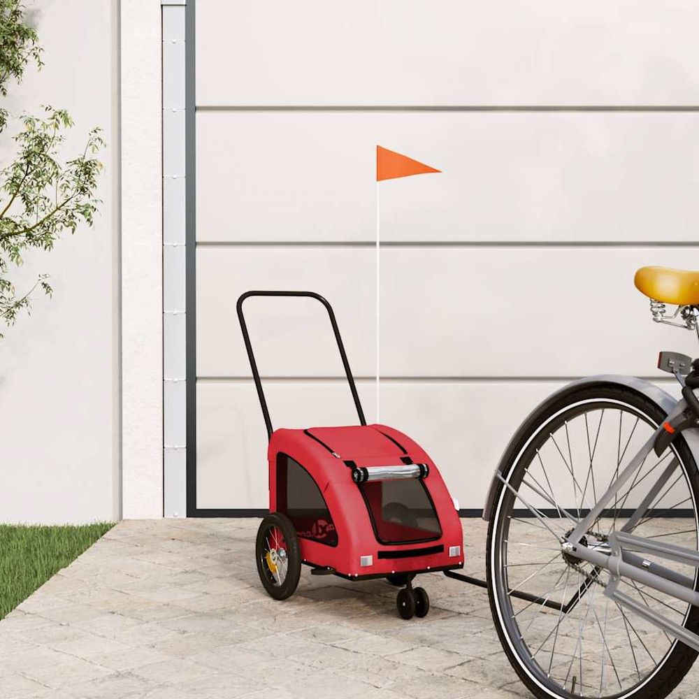 Remorque vélo pour chien en tissu oxford transport sécurisé 30kg rouge
