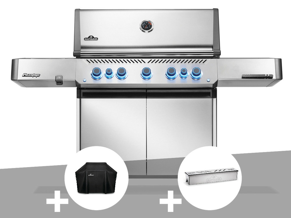 Barbecue à gaz prestige 665 inox + housse + boîtier de fumage