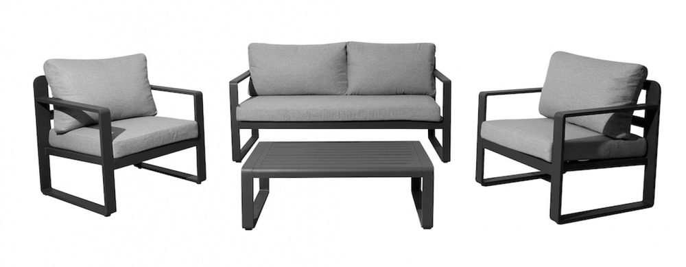 Set 4 pièces - mojito ii - aluminium époxy - graphite/gris - 2 fauteuils + 1 canapé + 1 table basse