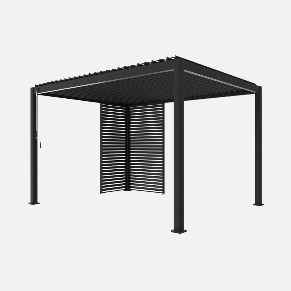 Pergola bioclimatique aluminium 4x3m + 1 persienne 100cm + 1 persienne 130cm triomphe
